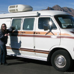 Kyla looking at van on car lot