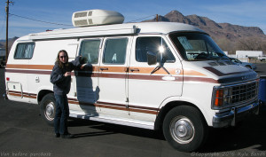 Kyla looking at van on car lot