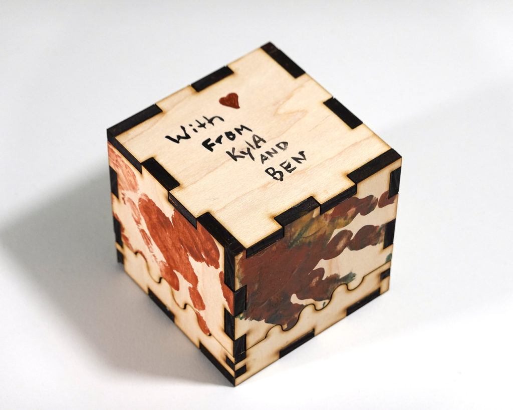 DIY box for dad- bottom side with the words 'With Love from Kyla and Ben'